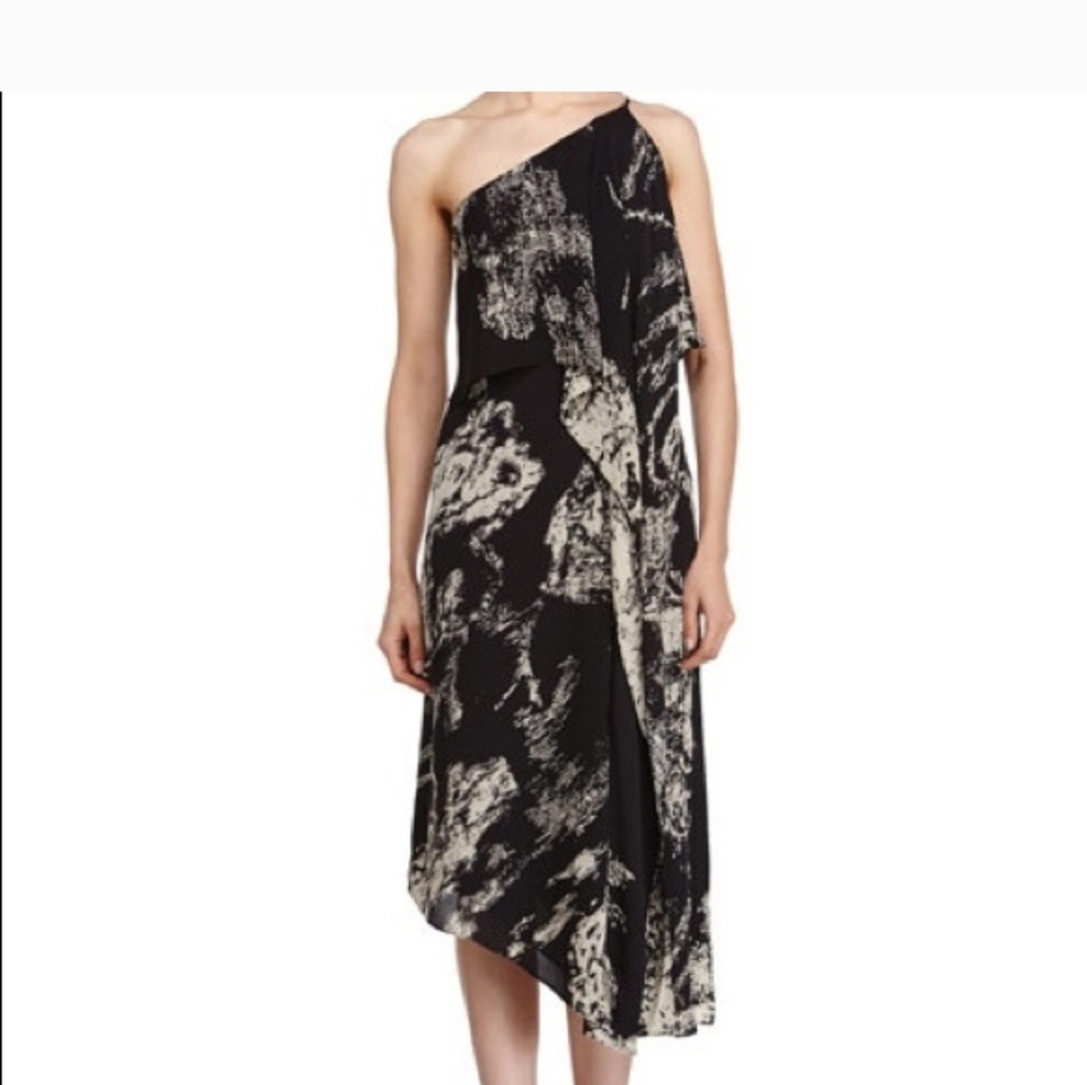 Halston Heritage One Shoulder Asymmetrical Cascade